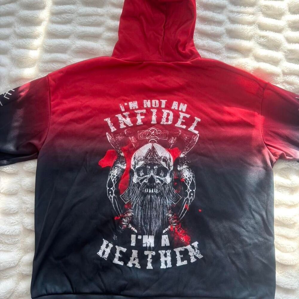 Red & Black Viking Skull Hoodie